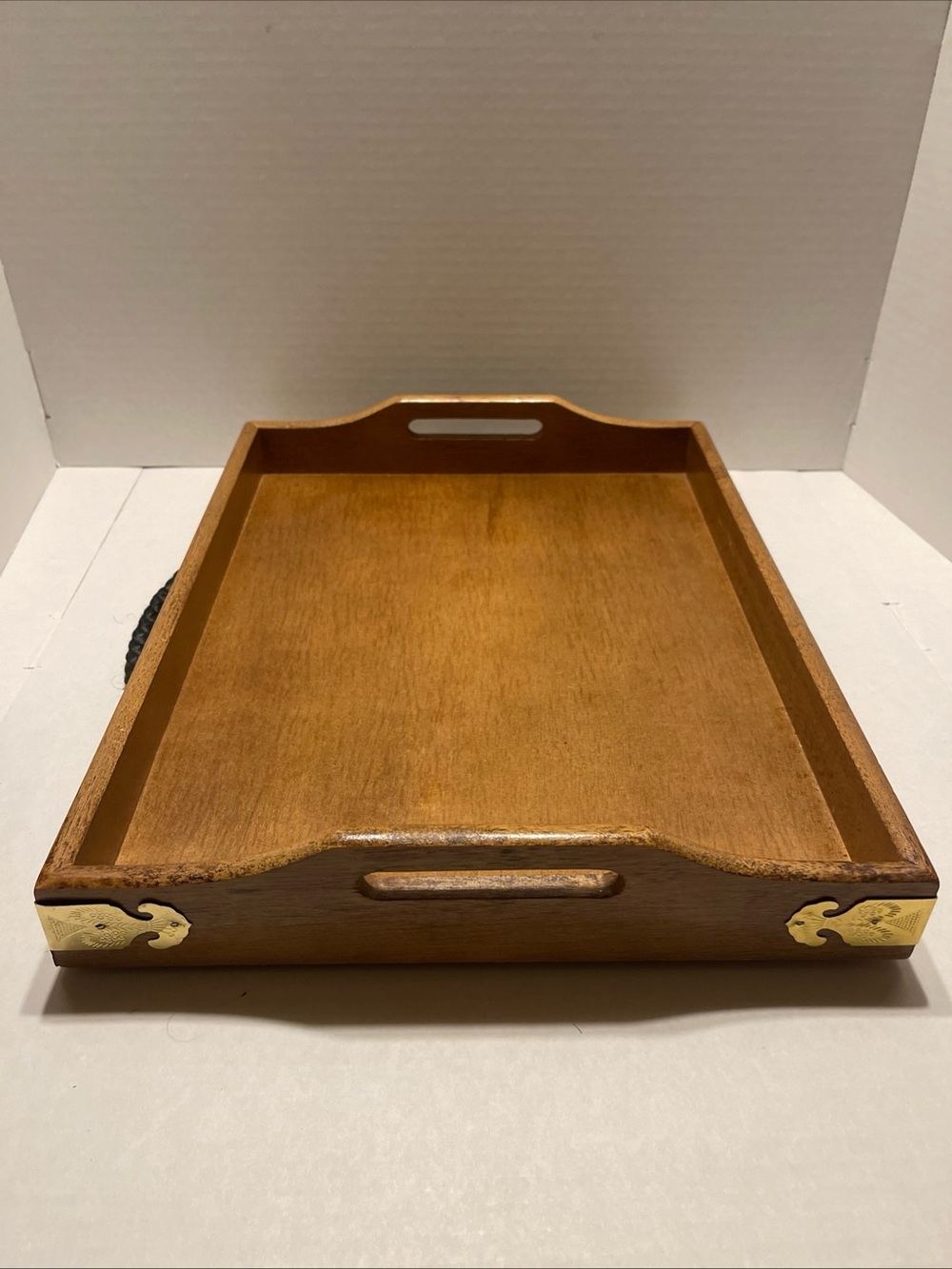 Bombay Wood Serving Tray with Brass Accents - Brown vintage